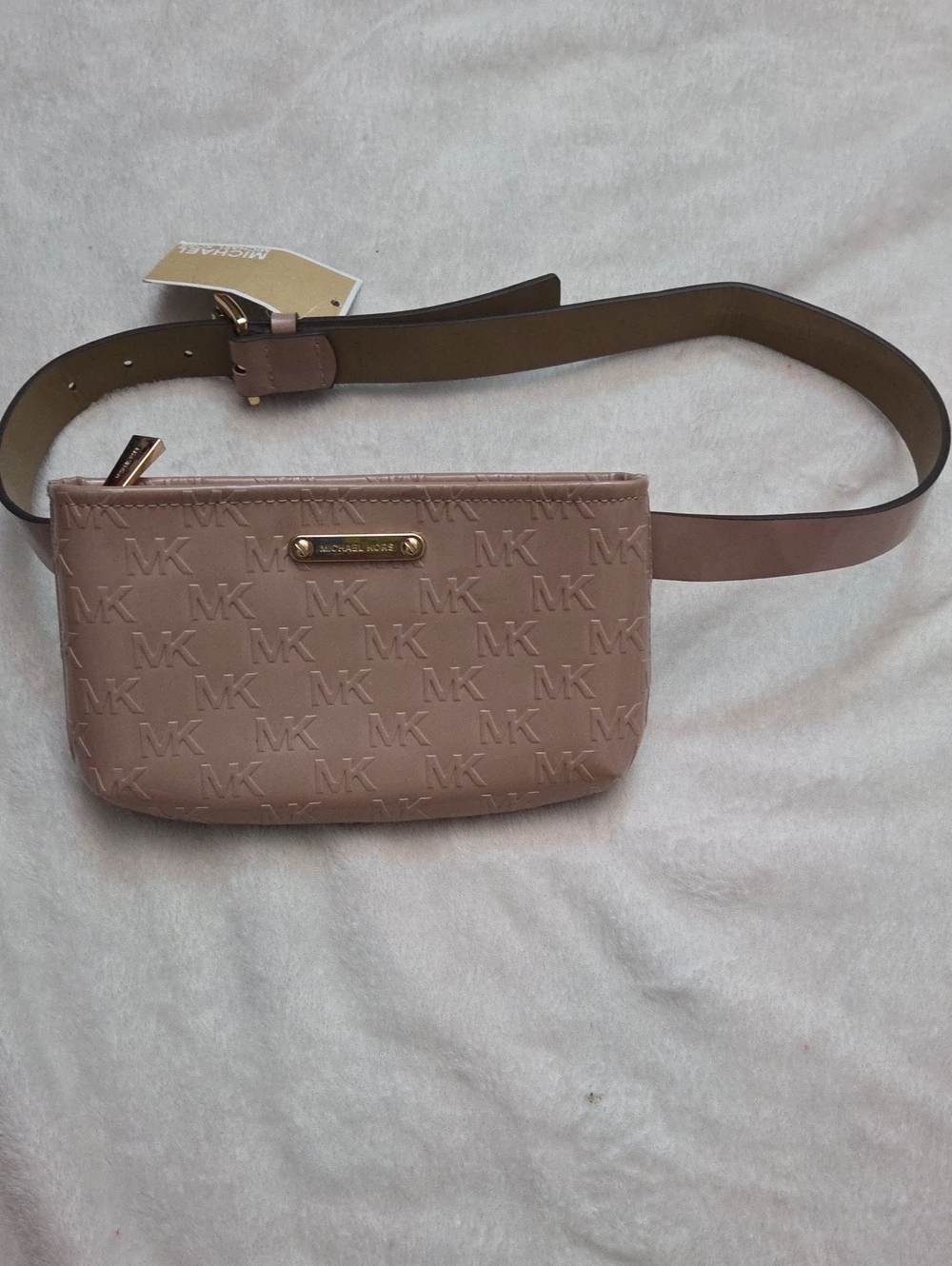 Michael Kors Blush Embossed MK Belt Crossbody - Picture 2 of 5
